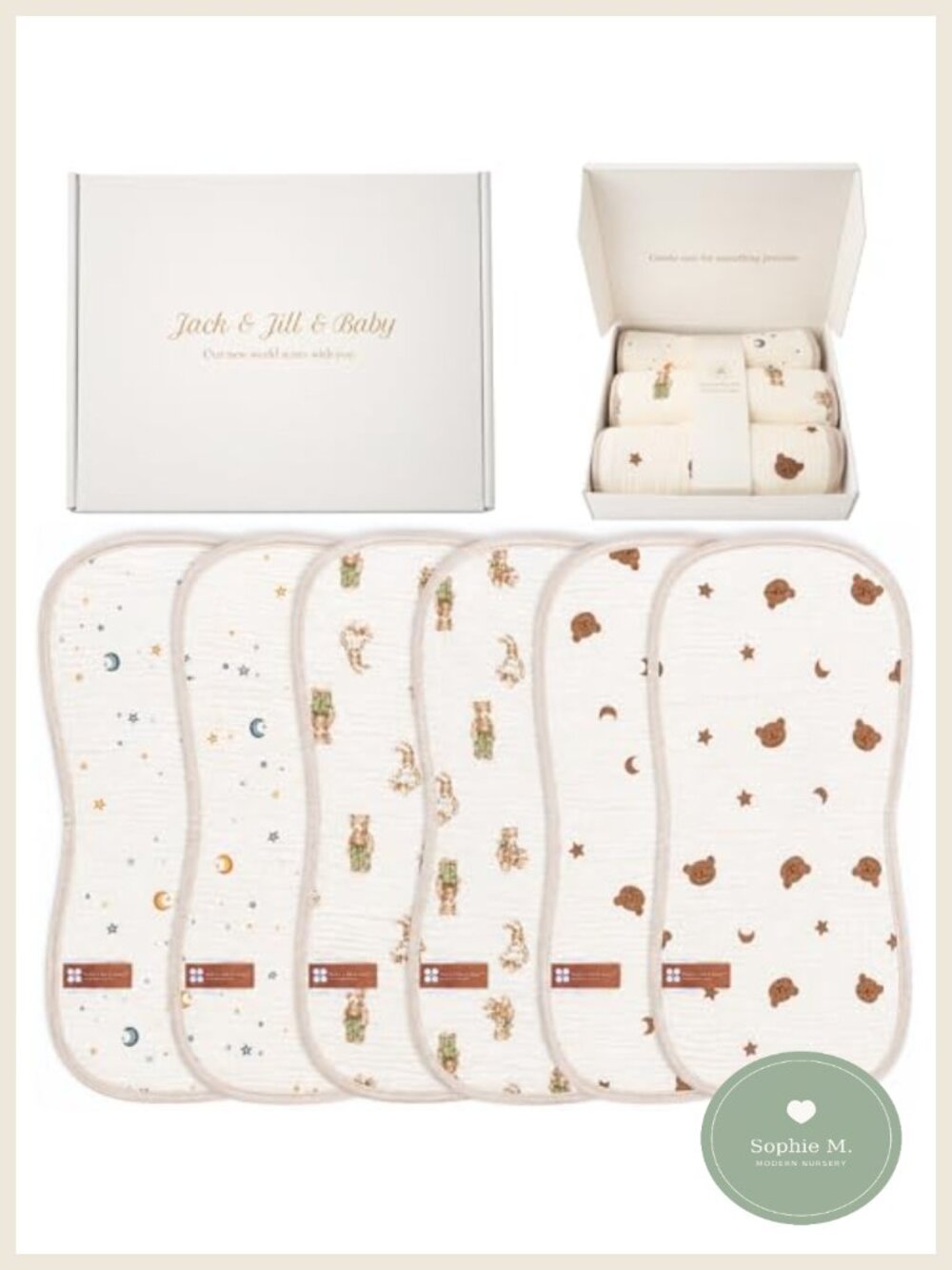 Muslin Cotton Burp Cloths 6-Pack Soft Absorbent Large Baby Shower Gift